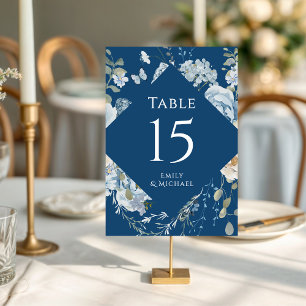 Romantische Hochzeit mit blauer Wasserfarbe Tischnummer