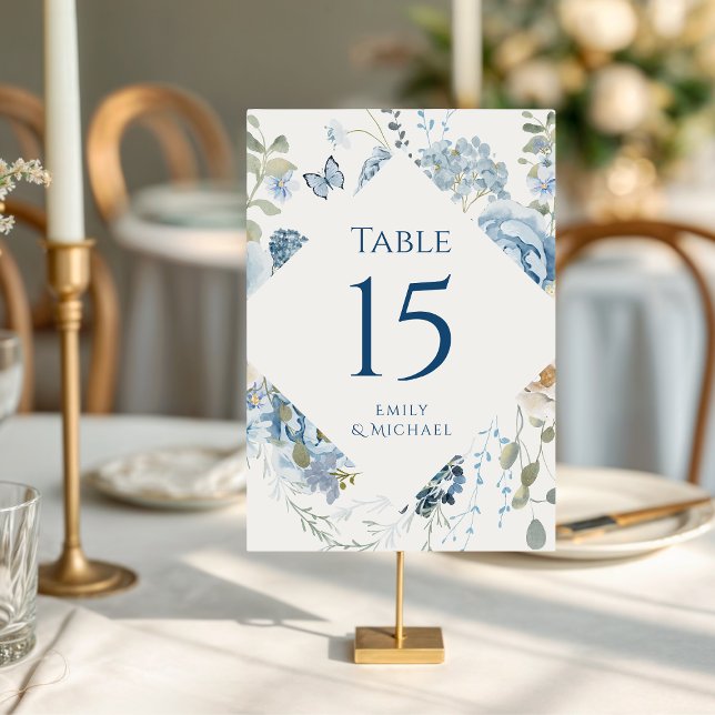 Romantische Hochzeit mit blauer Wasserfarbe Tischnummer (Von Creator hochgeladen)