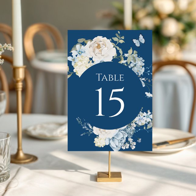 Romantische Hochzeit mit blauer Wasserfarbe Tischnummer (Von Creator hochgeladen)