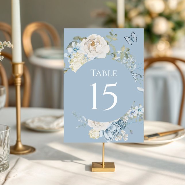 Romantische Hochzeit mit blauer Wasserfarbe Tischnummer (Von Creator hochgeladen)