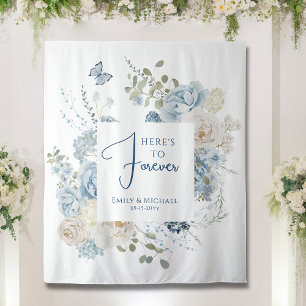 Romantische Hochzeit mit blauer Wasserfarbe Wandteppich