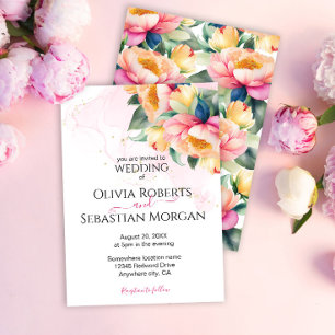 Romantische Hochzeit mit Peony Watercolor Einladung