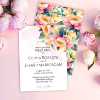 Romantische Hochzeit mit Peony Watercolor Einladung