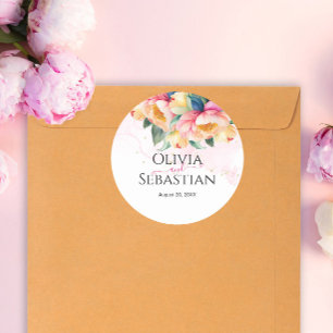 Romantische Hochzeit mit Peony Watercolor Runder Aufkleber