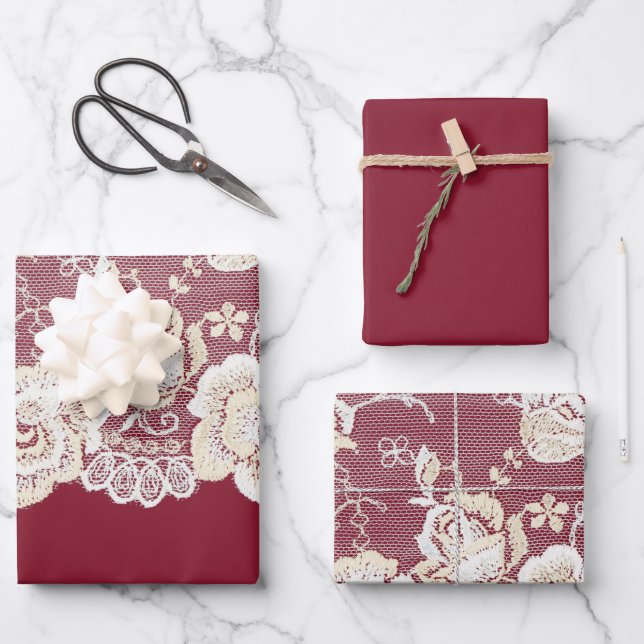 Romantische Hochzeit mit Roter Creme Geschenkpapier Set (Vorderseite)