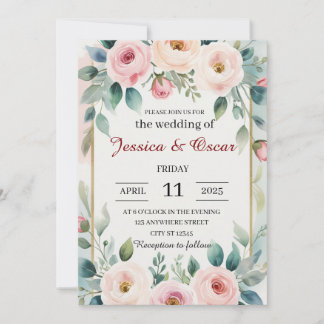 Romantische Hochzeit mit Wasserfarben Einladung