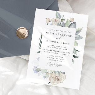 Romantische Hochzeit mit weißer Flora Einladung