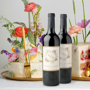 Romantische Hochzeit tropischer Vegetation Weinetikett