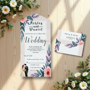 Romantische Hochzeit von Blumen und Groom All In One Einladung