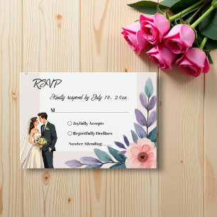 Romantische Hochzeit von Blumen und Groom RSVP Karte