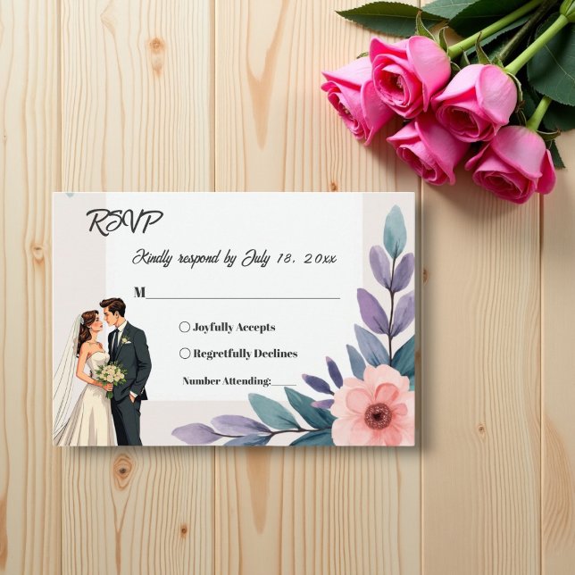 Romantische Hochzeit von Blumen und Groom RSVP Karte (Von Creator hochgeladen)