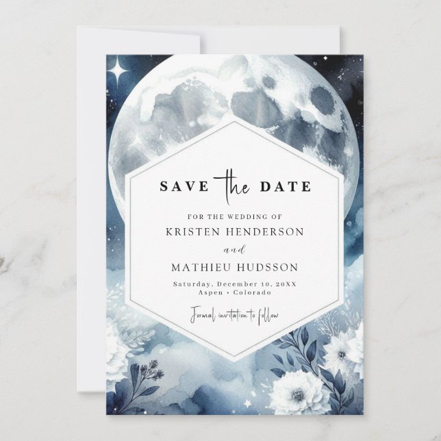 Romantische Hochzeit von Earthy Moonlit Save The Date (Vorderseite)