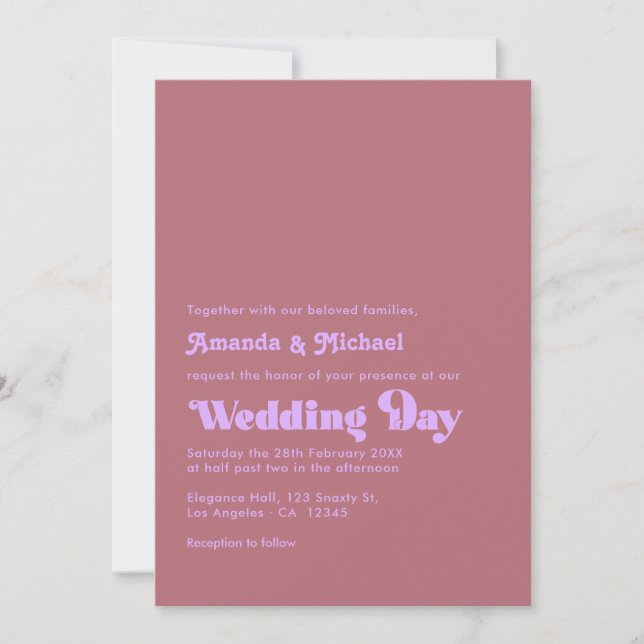 Romantische Hochzeit von Mauve und Rose Gold Typog Einladung (Vorderseite)