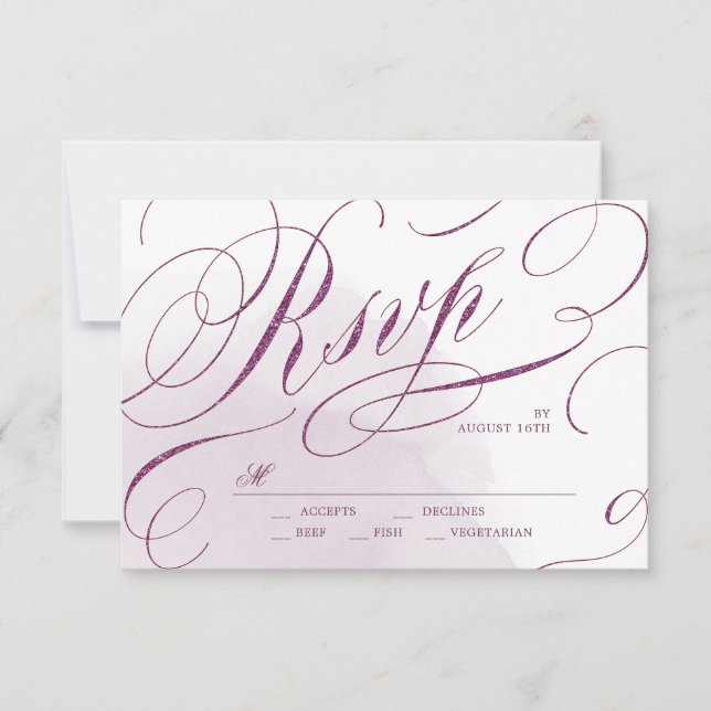 Romantische Hochzeit von Moody plum kalligraphisch RSVP Karte (Vorderseite)
