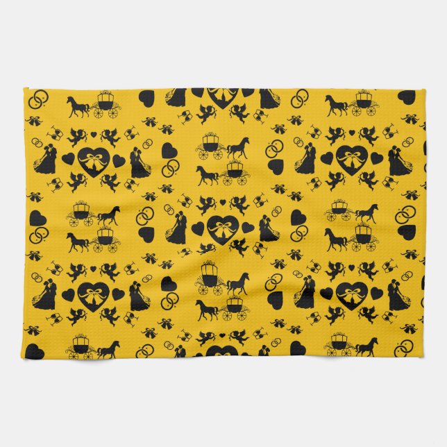 Romantische Hochzeit von Pferd und Kart Geschirrtuch (Horizontal)