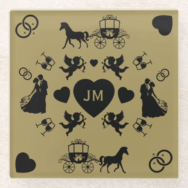 Romantische Hochzeit von Pferd und Kart Glasuntersetzer (Vorderseite)