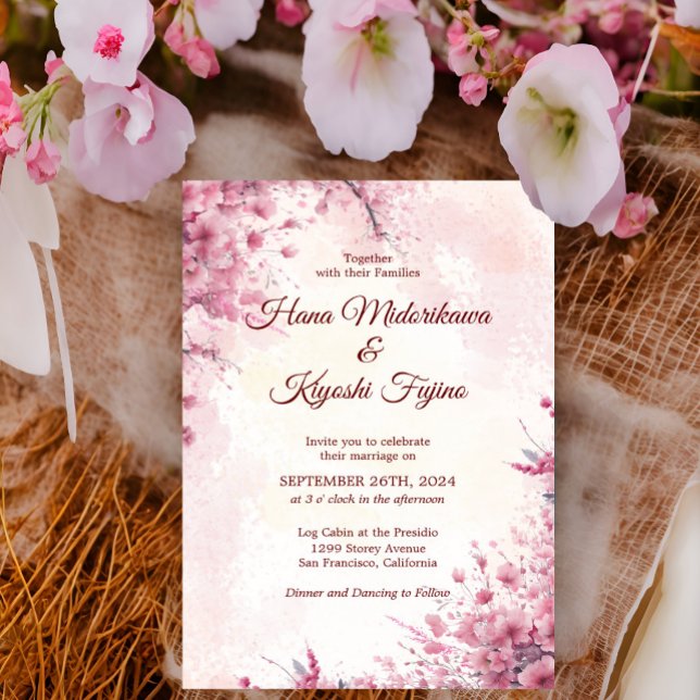 Romantische Hochzeit von Pink Cherry Blossom Einladung (Von Creator hochgeladen)