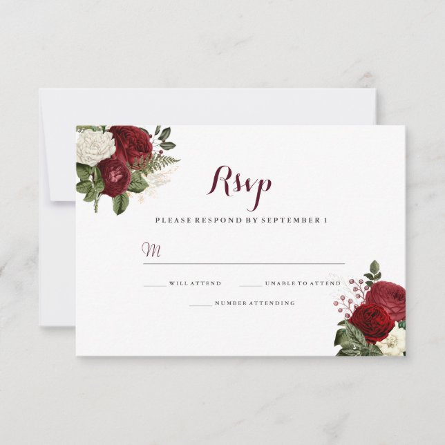 Romantische Hochzeit von Roter Blüte - RSVP (Vorderseite)