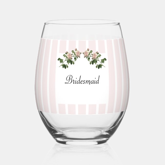Romantische Hochzeit von Soft Pink Bridesmaid Weinglas Ohne Stiel (Rückseite)