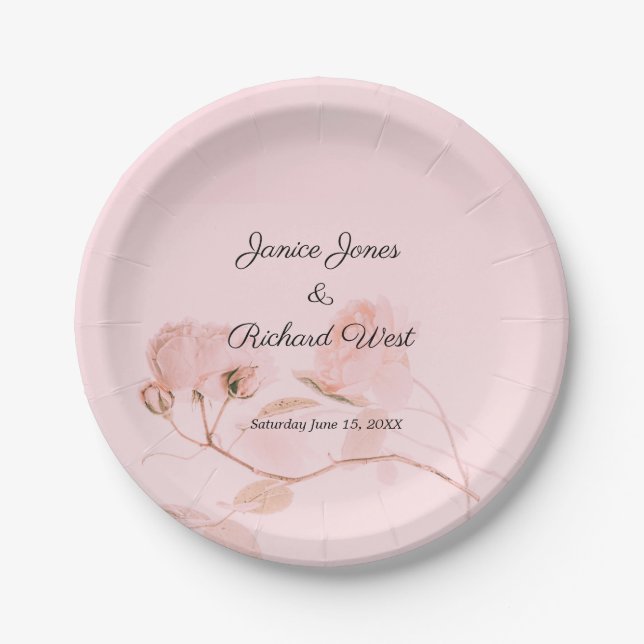 Romantische Hochzeit von Soft Pink Rose Pappteller (Vorderseite)