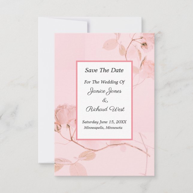 Romantische Hochzeit von Soft Pink Rose Save The Date (Vorderseite)