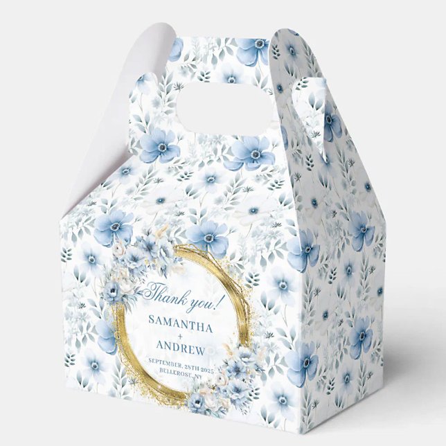 Romantische Hochzeit von Watercolor Pastel Blue Go Geschenkschachtel (Romantic Watercolor Pastel Blue Gold Wedding Thank Favor Boxes)