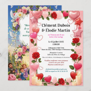 Romantische Hochzeitseinladung mit Blumen Einladung