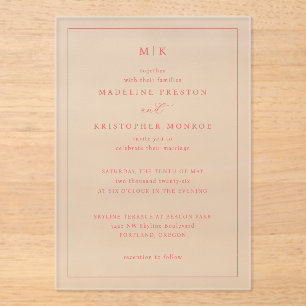 Romantische Hochzeitseinladung mit Monogramm in Ro Acryleinladungen