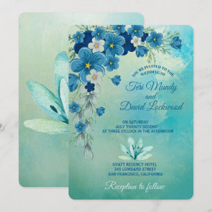 Romantische Hochzeitseinladungen Blau/Grün Einladung