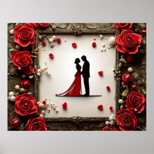 Romantische Hochzeitsfeier Silhouette von Couple Poster