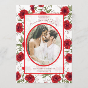 Romantische Hochzeitsfotos mit roten Rosen - Save Einladung