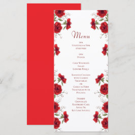 Romantische Hochzeitsmenüs mit roten Rosen Menükarte