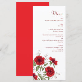 Romantische Hochzeitsmenüs mit roten Rosen Menükarte