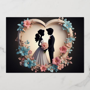 Romantische Hochzeitspaar-Silhouette Folieneinladung