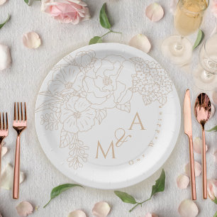 Romantische Hochzeitspfingstrosen Elfenbeinweiß Pappteller