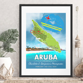 Romantische Hochzeitsreise Aruba Insel Karte Poster