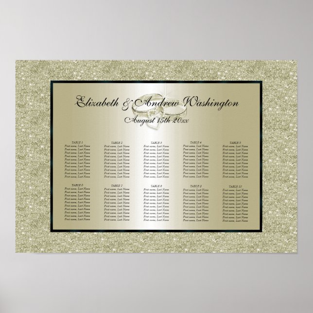 Romantische Hochzeitsrennen, Gold Glitzer Seating  Poster (Vorne)