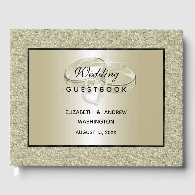 Romantische Hochzeitsrings, Hochzeiten mit Gold Gl Gästebuch (Vorderseite)