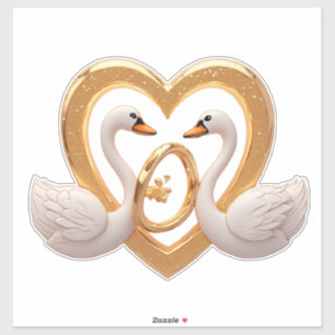 Romantische Hochzeitsschwäne mit goldenen Ringen Aufkleber