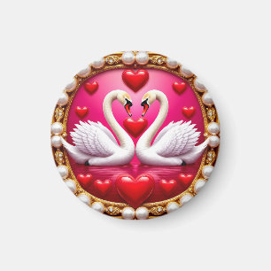 Romantische Hochzeitsschwäne, umrahmt von Ornament Magnet