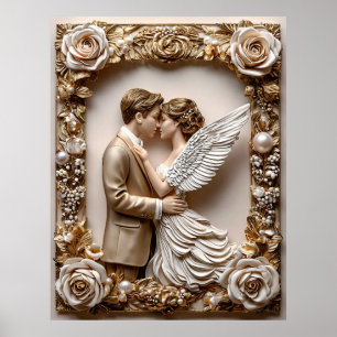 Romantische Hochzeitsszene mit engelhaftem Paar Poster