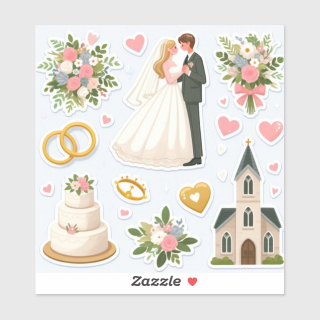 "Romantische Hochzeitsticker" Aufkleber (Blatt)