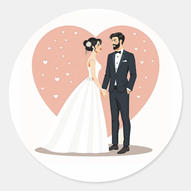 Romantische Hochzeitsticker Runder Aufkleber (Vorderseite)