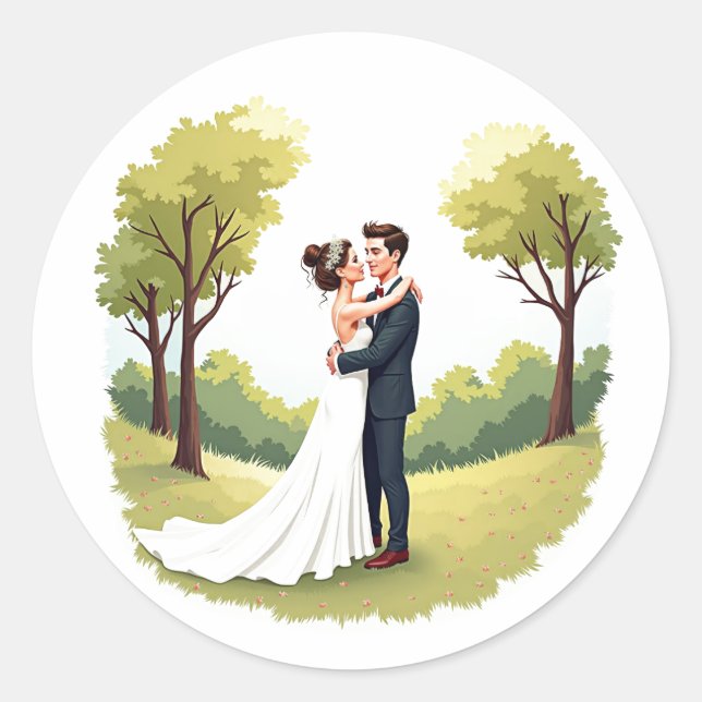 Romantische Hochzeitsticker Runder Aufkleber (Vorderseite)
