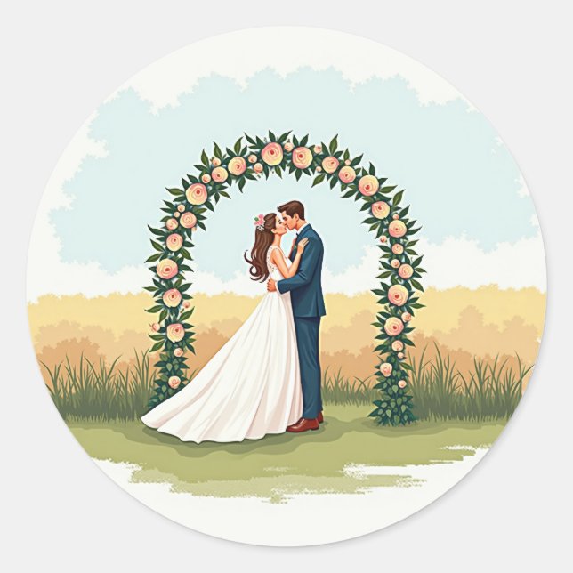 Romantische Hochzeitsticker Runder Aufkleber (Vorderseite)