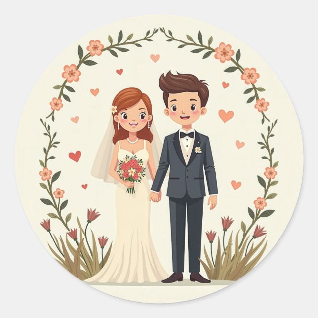 Romantische Hochzeitsticker Runder Aufkleber (Vorderseite)
