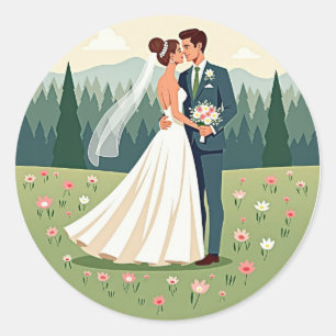 Romantische Hochzeitsticker Runder Aufkleber