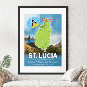 Romantische Honeymoon Caribbean St Lucia Karte Poster