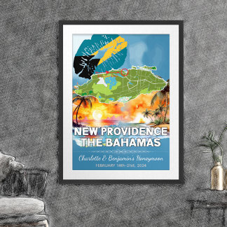 Romantische Honeymoon New Providence Bahamas Map Poster