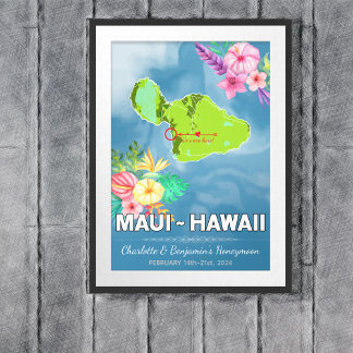 Romantische Honeymoon Vacation Maui Hawaii Karte Poster